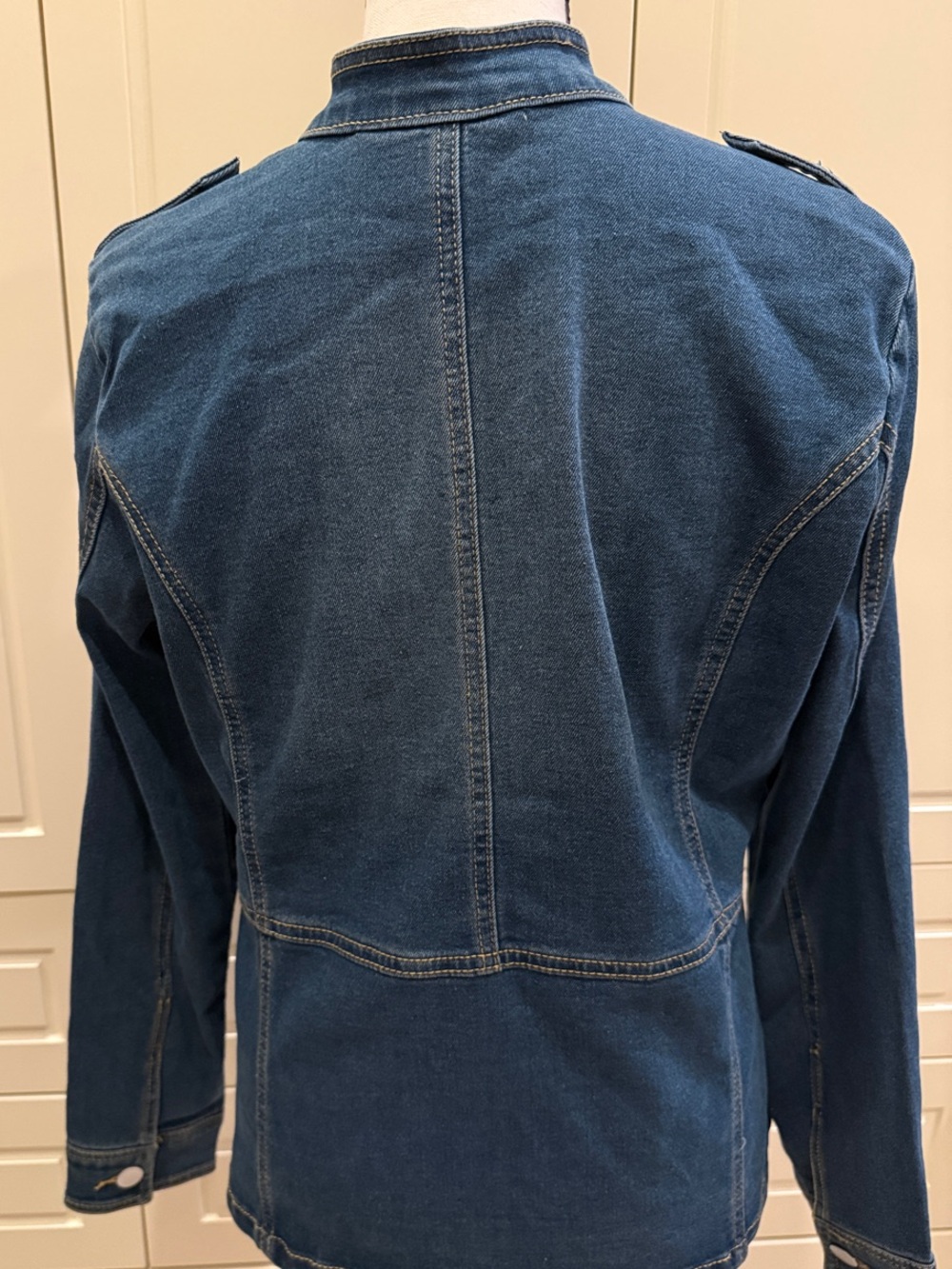 Baccini Dark Blue Military-Inspired Denim Jacket - Picture 3 of 4